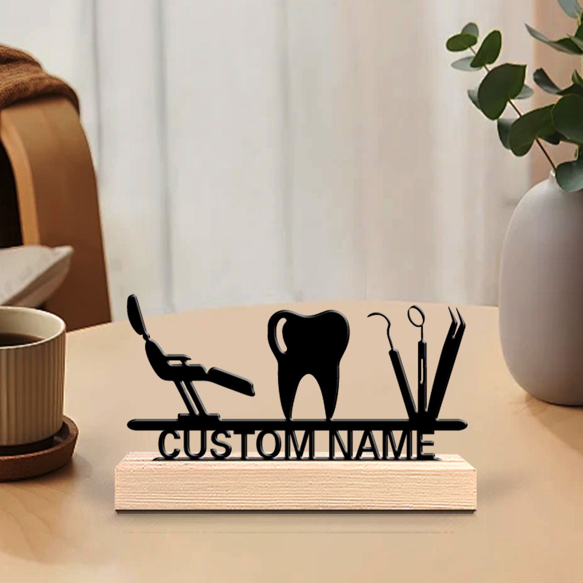 Home Office Gifts - 1Pc Csutom Teeth Wooden Base Desktop