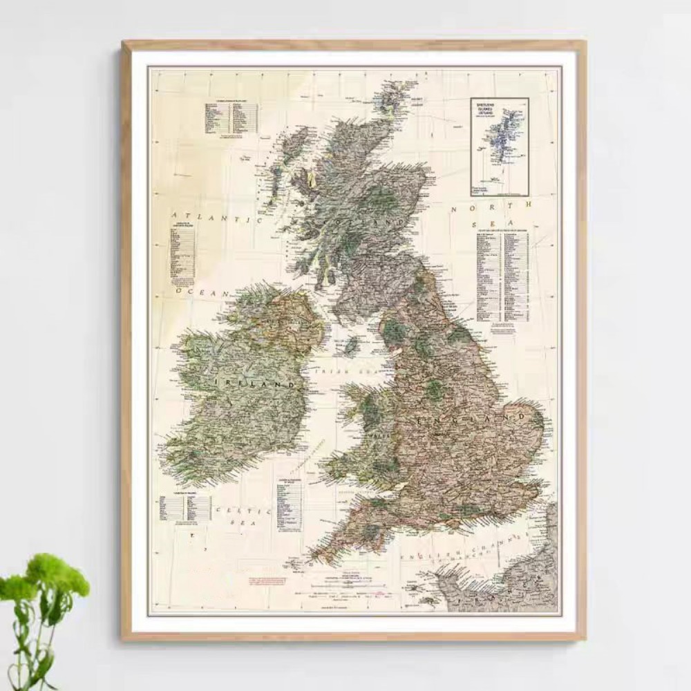 Home Office Library - Vintage HD Britain Map Posters Prints