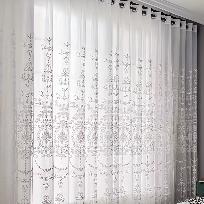 1pc White Embroidered Sheer Cu - đánh giá và giá Home Office Gadgets