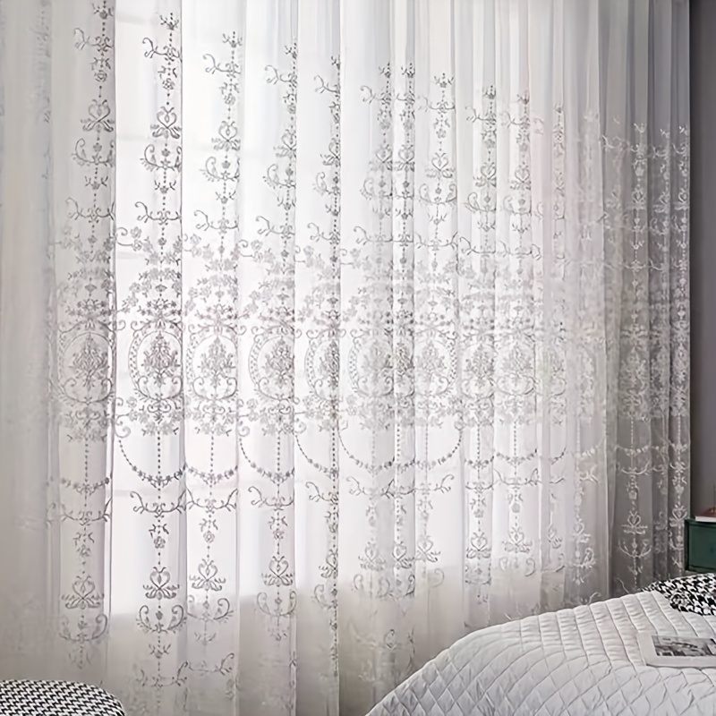 1pc White Embroidered Sheer Cu - đánh giá và giá Home Office Gadgets