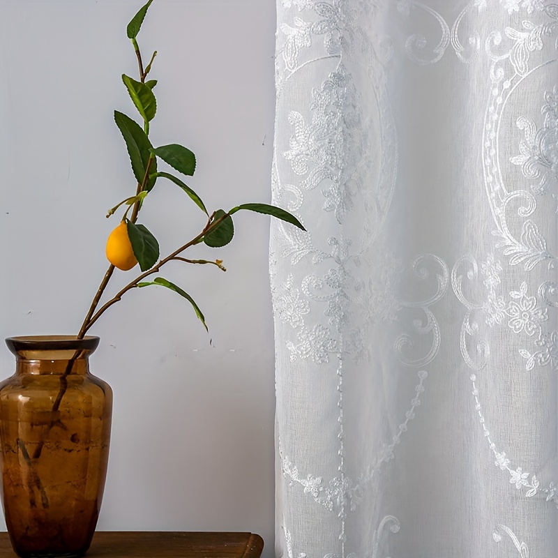 1pc White Embroidered Sheer Cu - đánh giá và giá Home Office Gadgets