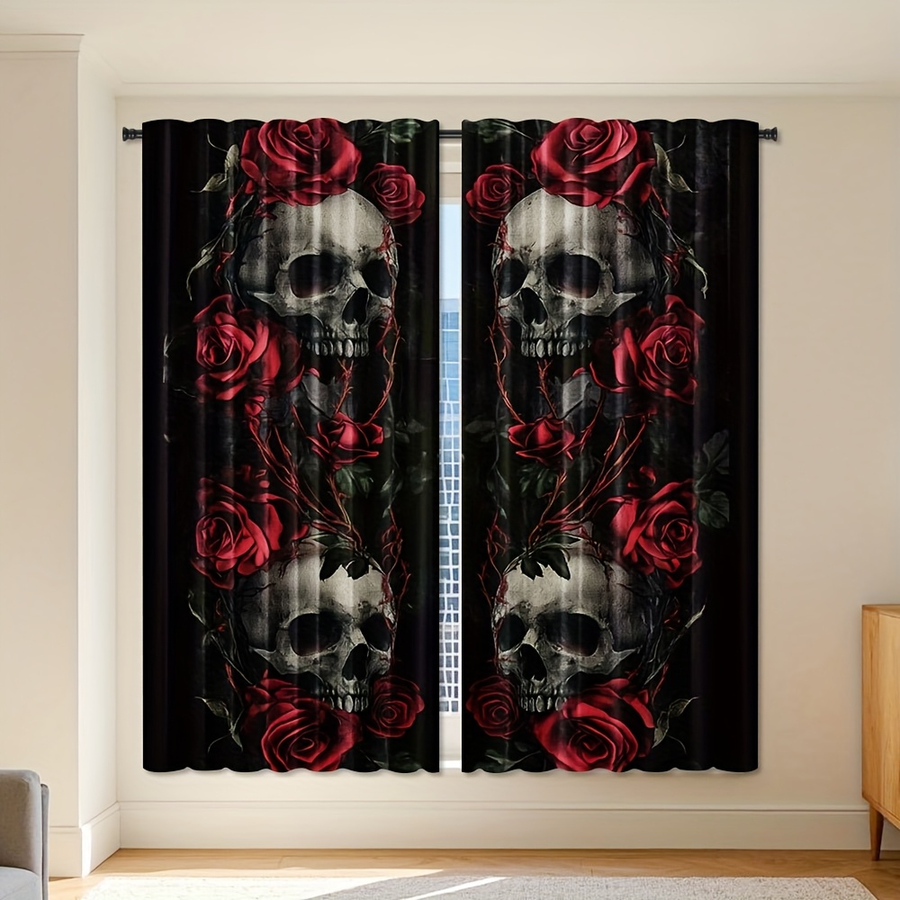 Gothic Skull Rose Curtains Bla - đánh giá và giá Home Office Alternative